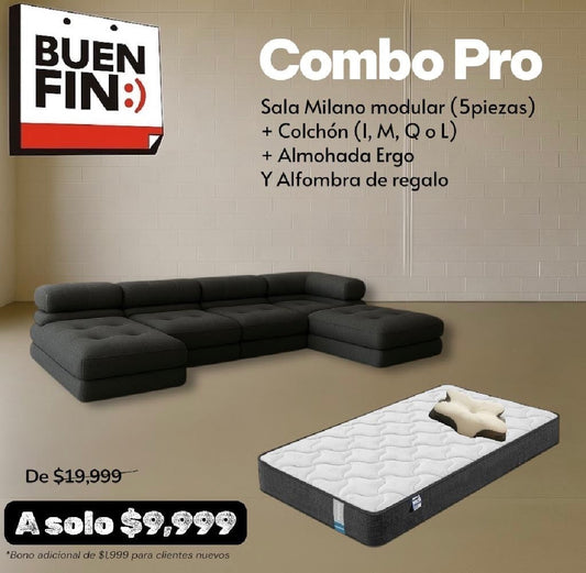 Combo Milano (sofa milano modular 5P, colchon, almohada)