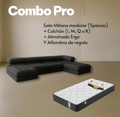 Combo Milano (sofa milano modular 5P, colchon, almohada)