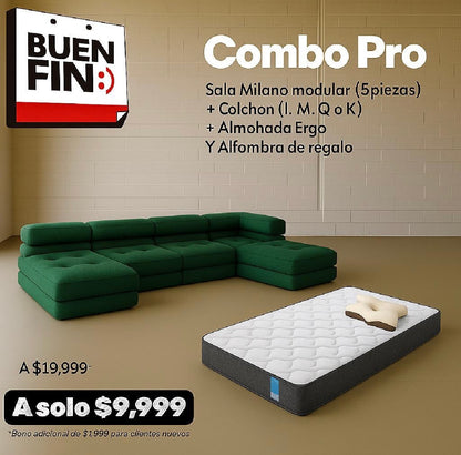 Combo Milano (sofa milano modular 5P, colchon, almohada)